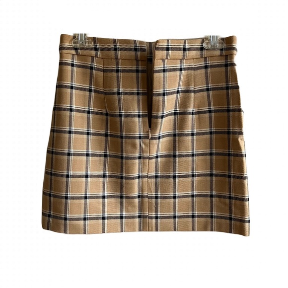 Wilfred Aritzia Plaid Mini Skirt Size 6 Tan Checkered Front Slit Preppy Academia - Picture 7 of 10